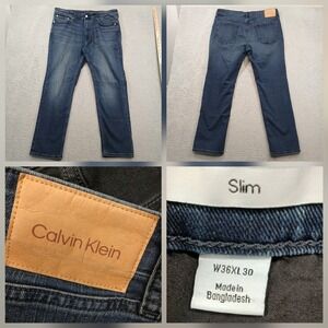 Calvin Klein Slim Fit Jeans Mens 36x30 Dark Wash Blue Denim